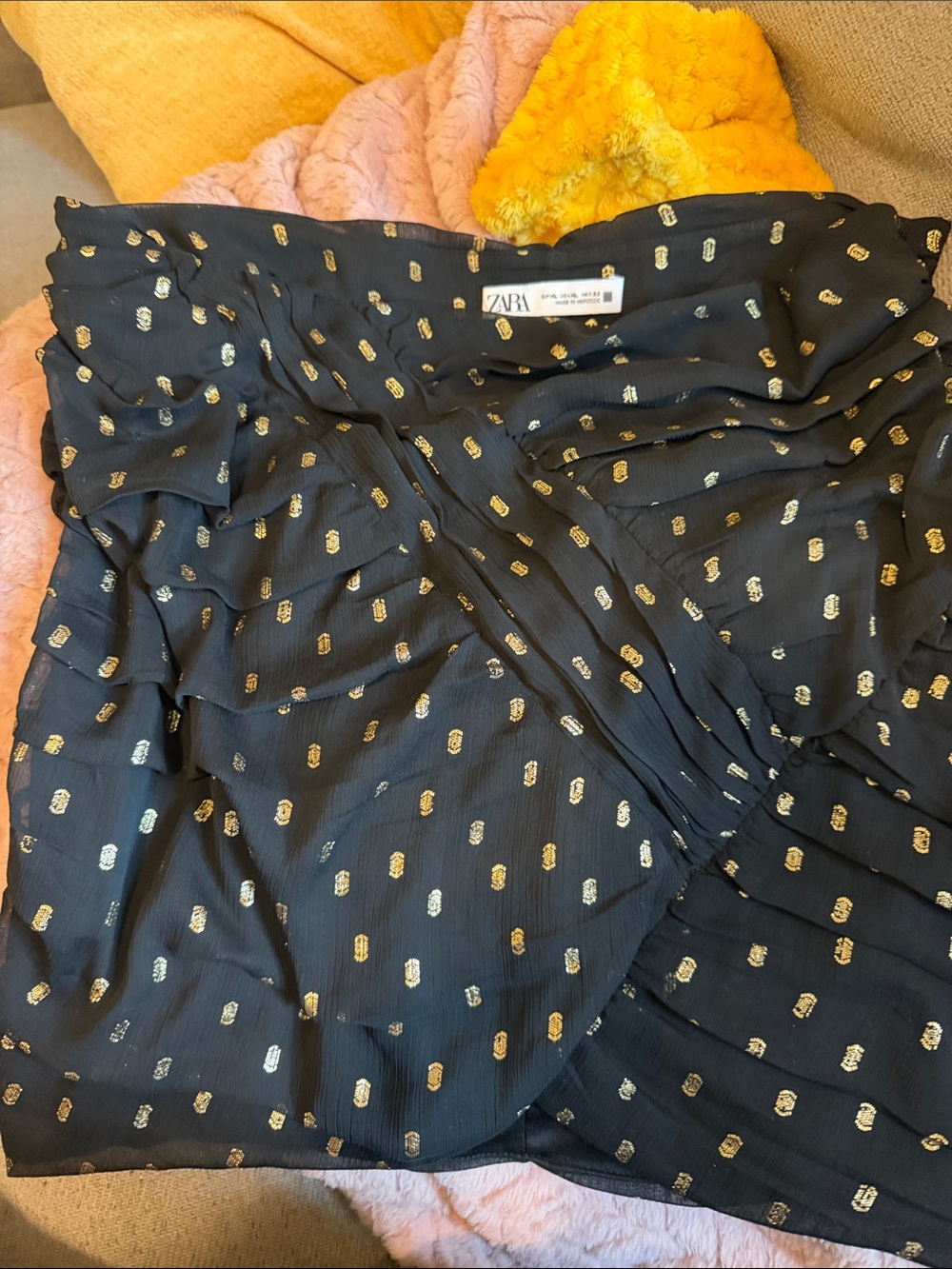 Zara Black Skirt with Gold Metallic Dot Embellishments